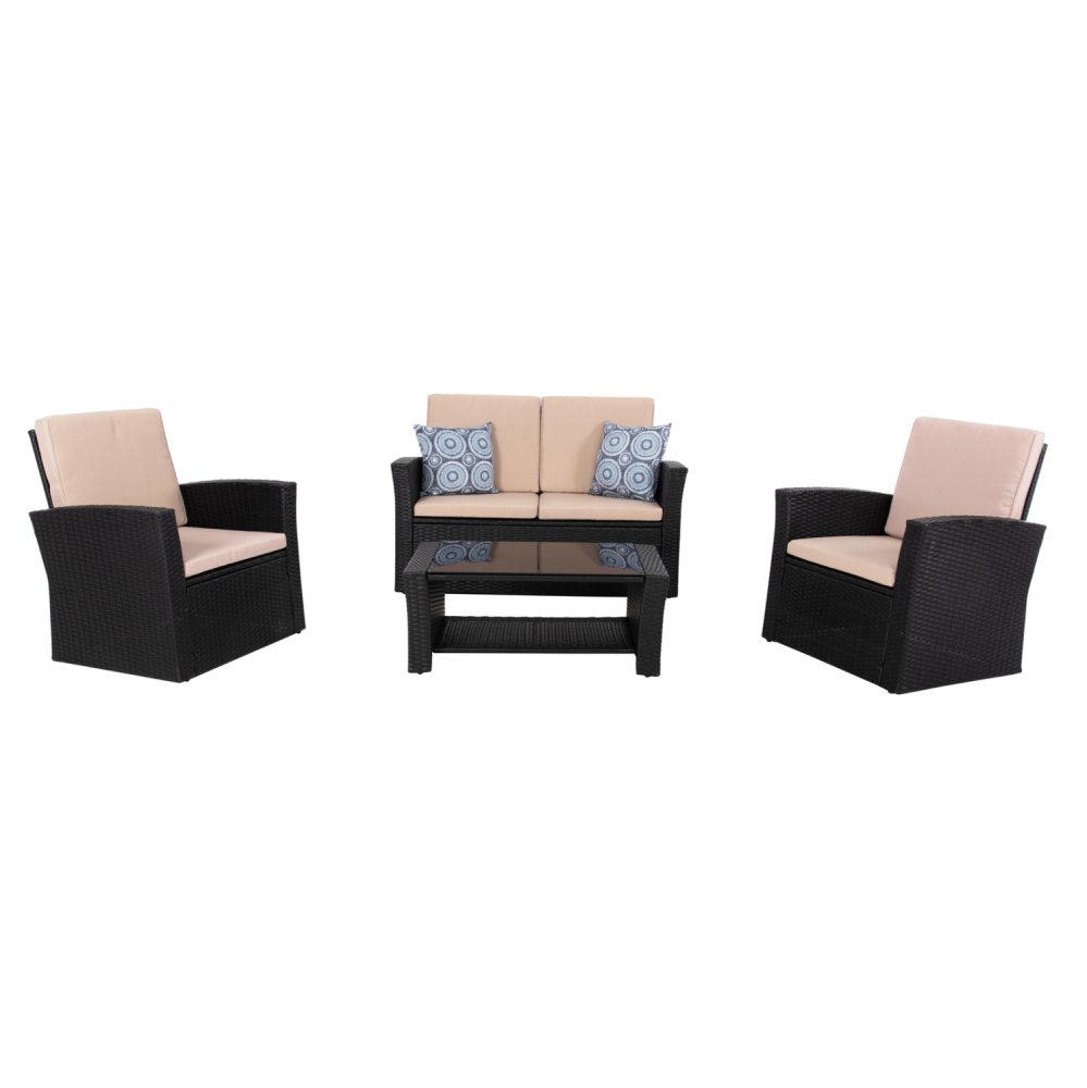 OUTDOOR LOUNGE 4-TEILIGES SET SYNTHETISCHES RATTAN IN ANTHRAZIT-BEIGE KISSEN