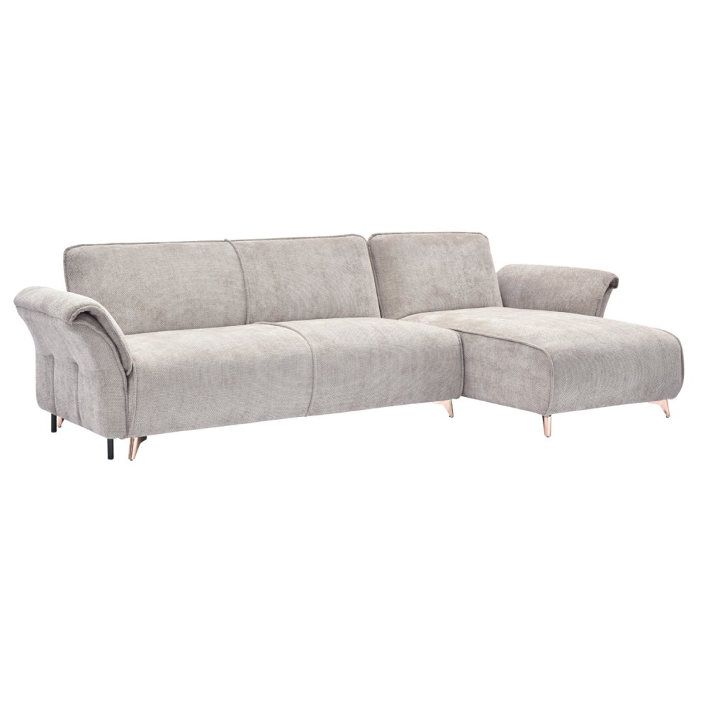 ECKSOFA MIT WENDBAREM SCHLAFMODELL MAILO, BEIGE STOFF, METALLBEINE 300 x 150 x 80 cm