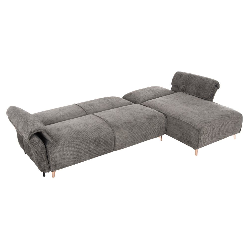 ECKSOFA MIT WENDBAREM SCHLAFMODELL MAILO, STOFF IN DUNKELGRAU – BEINE AUS METALL, 300 x 150 x 80 cm