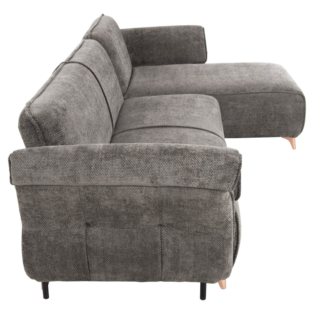 ECKSOFA MIT WENDBAREM SCHLAFMODELL MAILO, STOFF IN DUNKELGRAU – BEINE AUS METALL, 300 x 150 x 80 cm