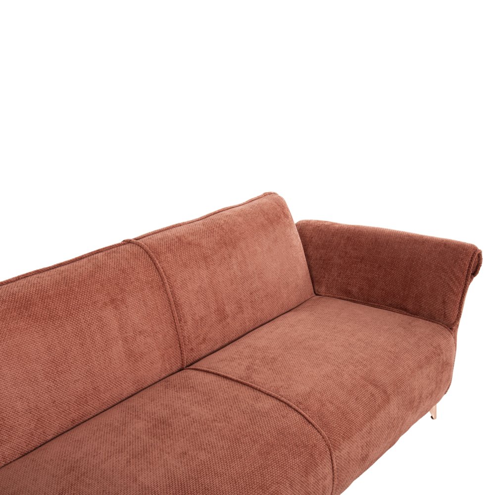 ECKSOFA MIT WENDBAREM SCHLAFMODELL MAILO, ORANGE STOFF, METALLBEINE 300x150x80Hcm