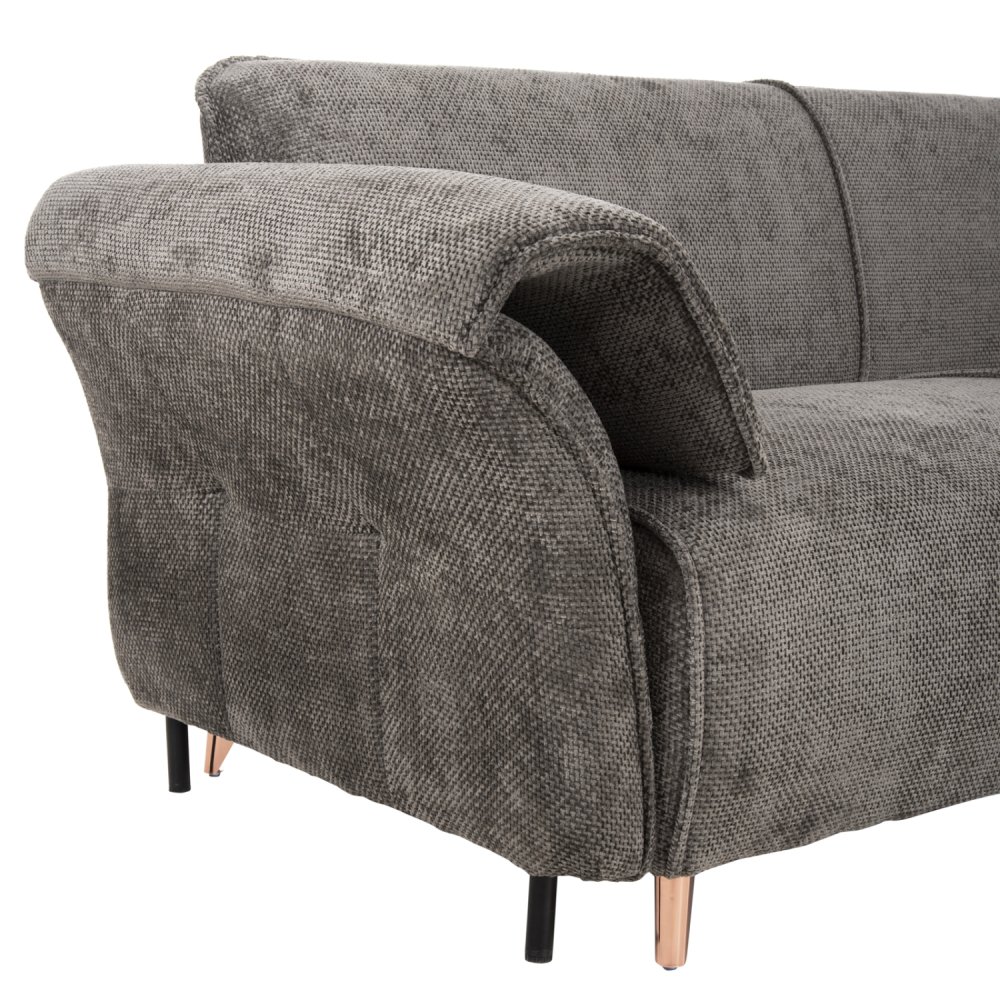 ECKSOFA MIT WENDBAREM SCHLAFMODELL MAILO, STOFF IN DUNKELGRAU – BEINE AUS METALL, 300 x 150 x 80 cm