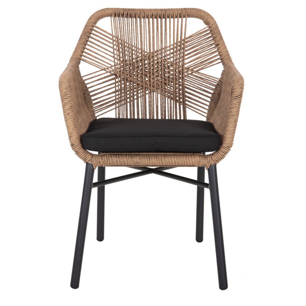 SESSEL ALUMINIUM SCHWARZ-PE RATTAN BEIGE-KISSEN SCHWARZ 57x65x84Hcm