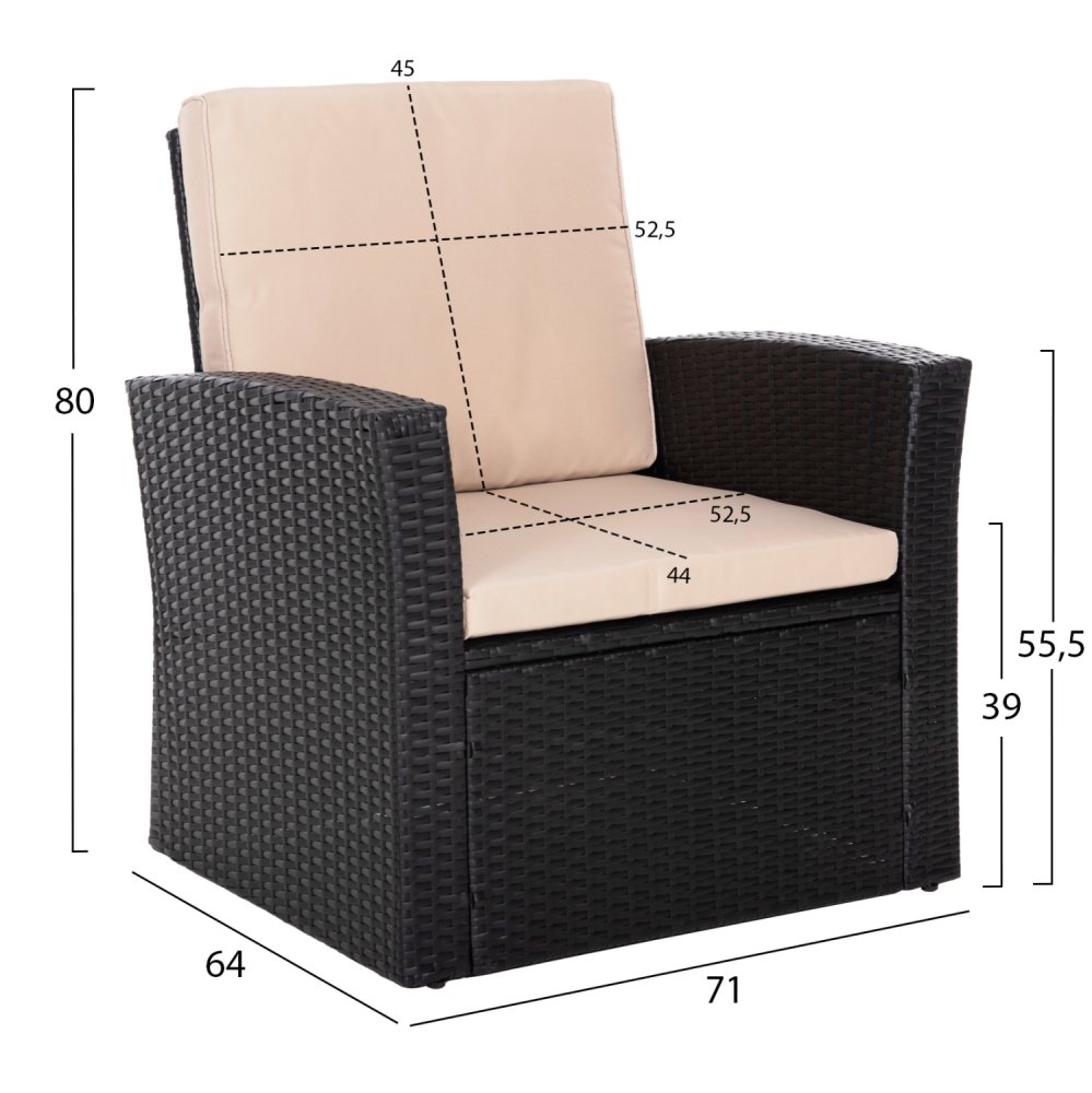 OUTDOOR LOUNGE 4-TEILIGES SET SYNTHETISCHES RATTAN IN ANTHRAZIT-BEIGE KISSEN