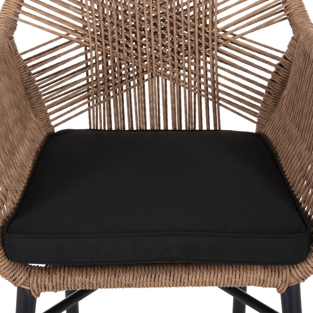 SESSEL ALUMINIUM SCHWARZ-PE RATTAN BEIGE-KISSEN SCHWARZ 57x65x84Hcm