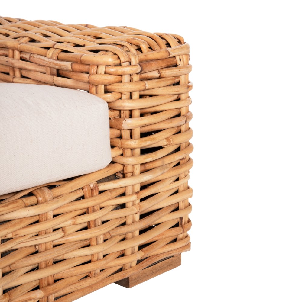 OUTDOOR LOUNGER MANGO WOOD IN NATURAL-WHITE CUSHIONS 110x88x70-85Hcm