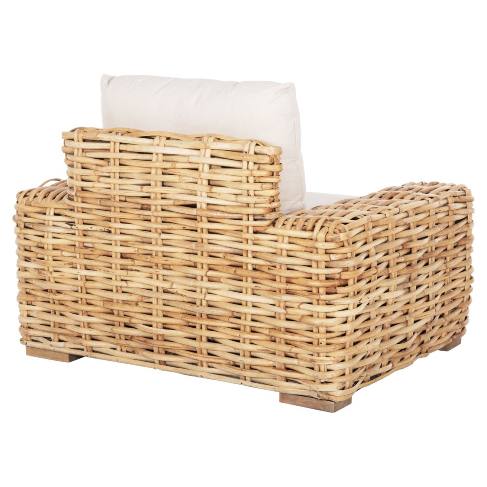 OUTDOOR LOUNGER MANGO WOOD IN NATURAL-WHITE CUSHIONS 110x88x70-85Hcm