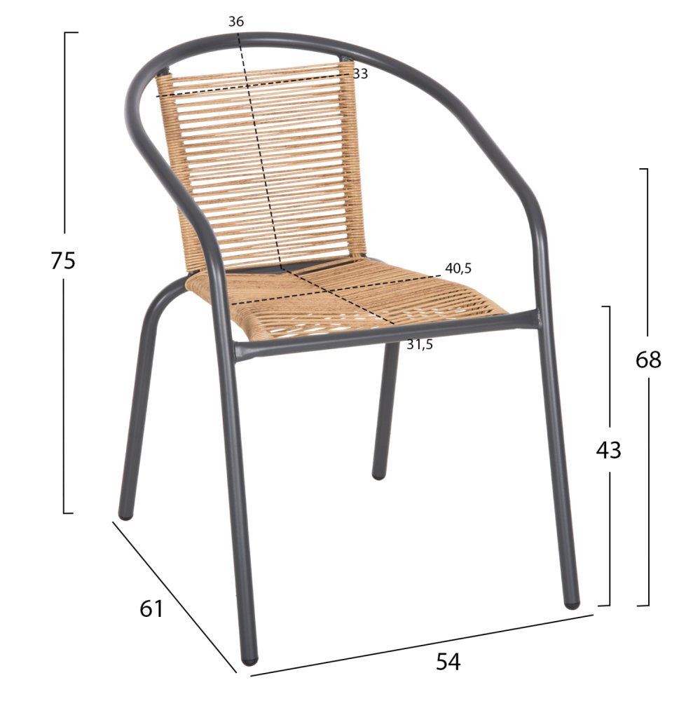 SESSEL METALLGRAU-KOMP. RATTAN NATUR 54x61x75L