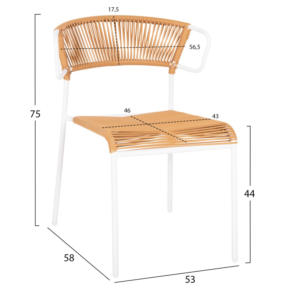 STUHL METALL IN WEISS UND SYNTHETISCHES RATTAN IN NATÜRLICHER FARBE 54x62x80Hcm