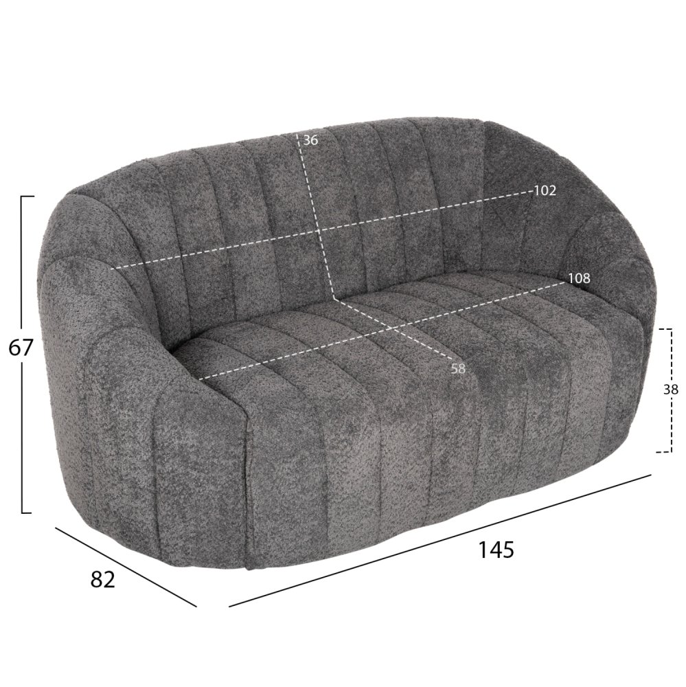 2-SITZ-SOFAS AUS GRAUEM BOUCLE-STOFF 145 x 82 x 67 cm