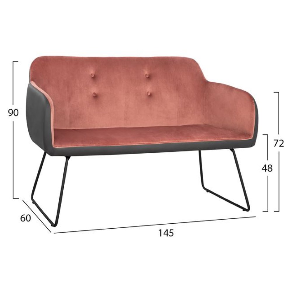 Abigail sofa with velvet in rose color and gray PU in the back