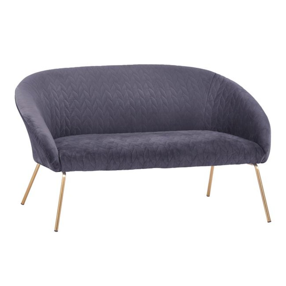 Sofa JOYCE mit Samtstoff in Grauton und Metallbeinen in Gold
