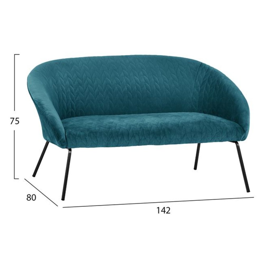 JOYCE sofa with turquoise velvet fabric and black metal legs