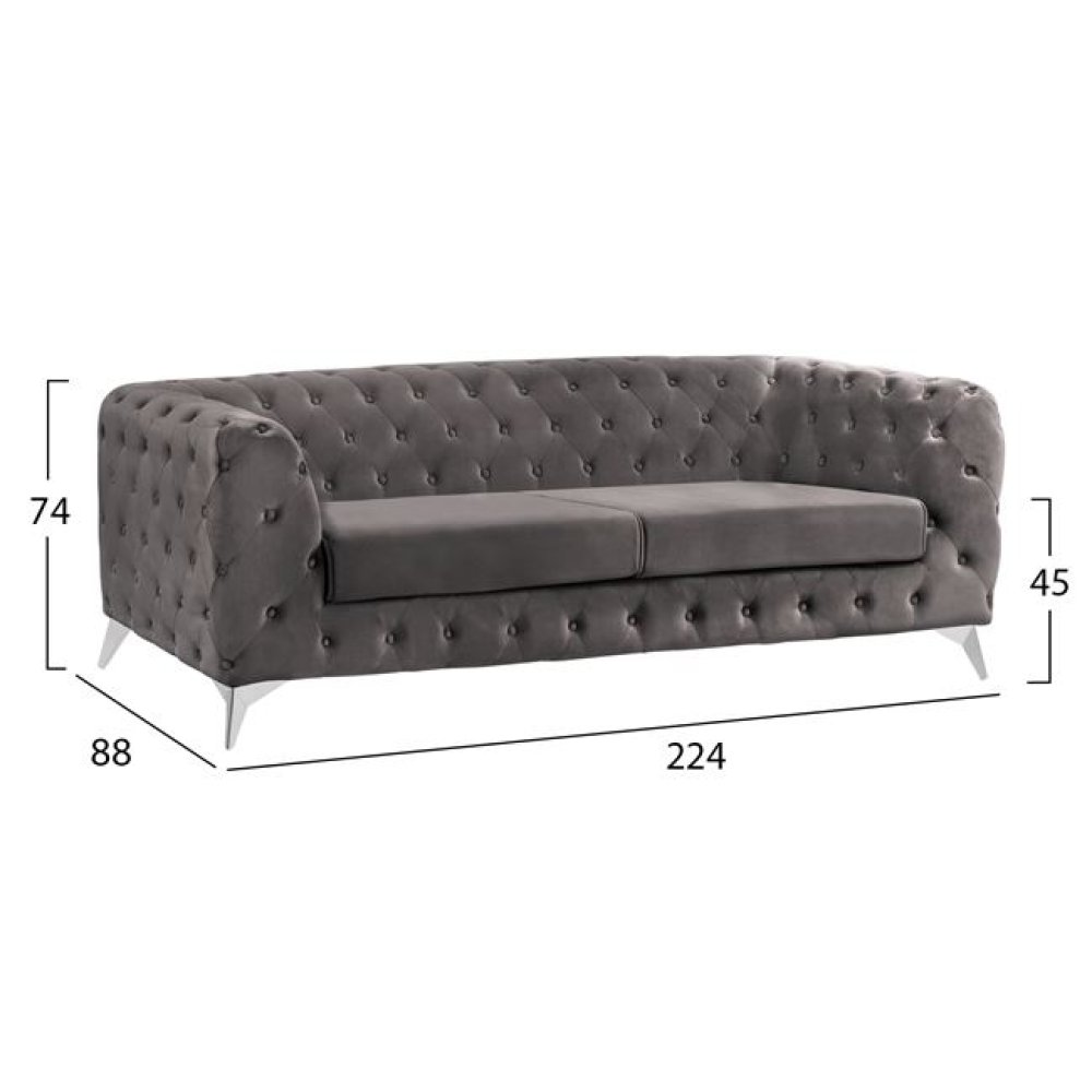 3-Sitzer Sofa ALBERT mit Samt | In Grau