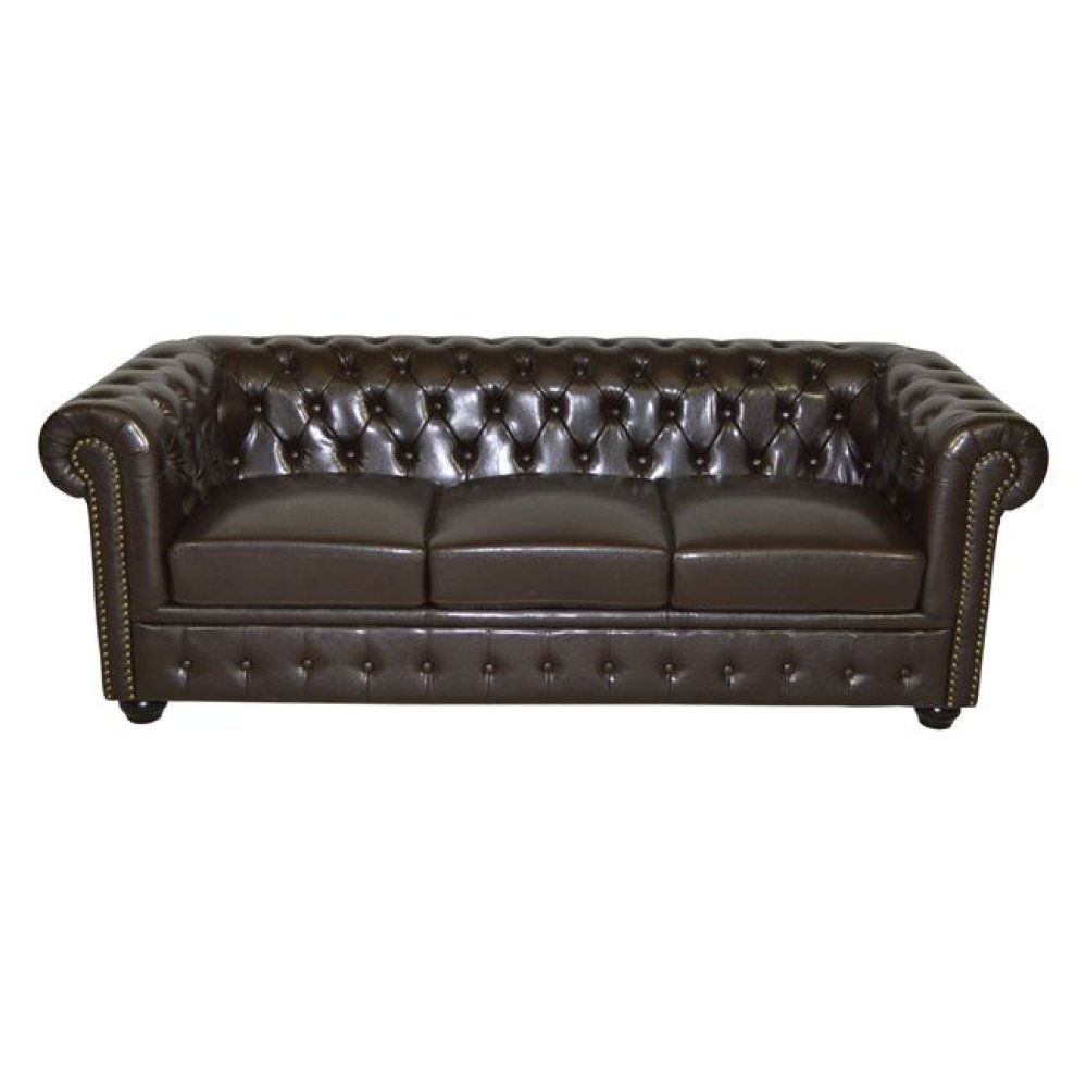 Gestepptes 3-Sitzer Chesterfield Sofa | In Dunkelbraun