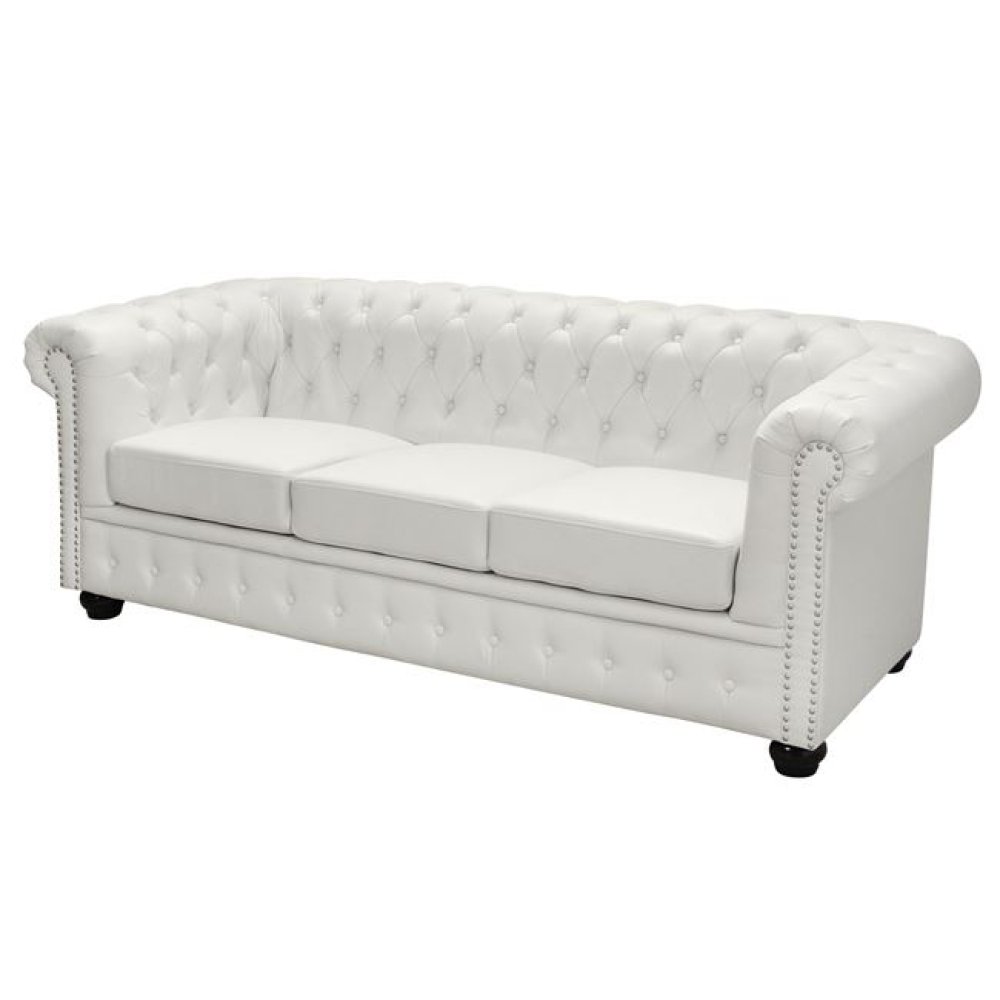 Sofa Chesterfield 3-Sitzer weißem mit Kunstlederbezug