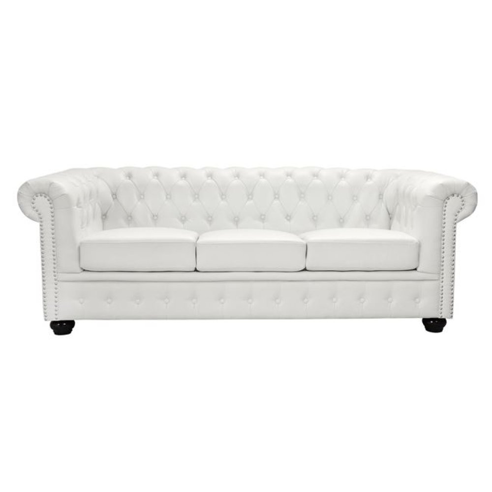 Sofa Chesterfield 3-Sitzer weißem mit Kunstlederbezug