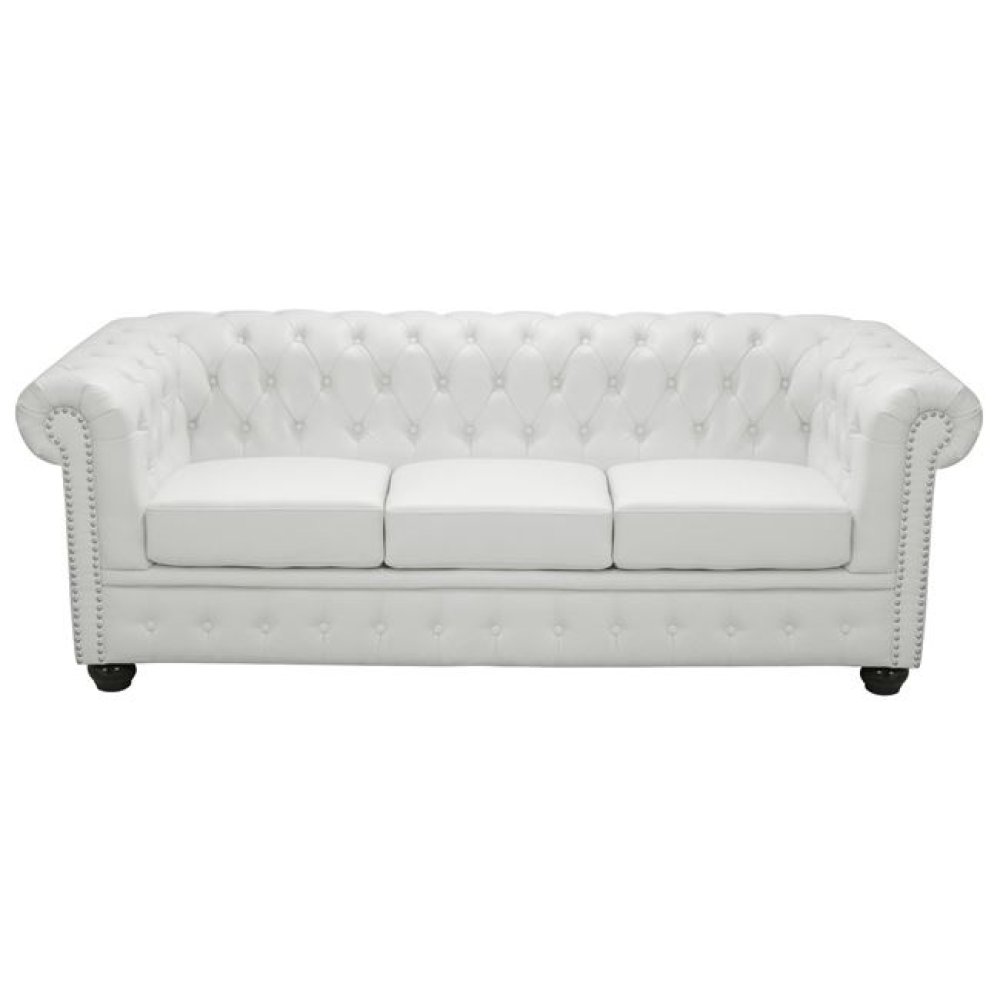 Sofa Chesterfield 3-Sitzer weißem mit Kunstlederbezug