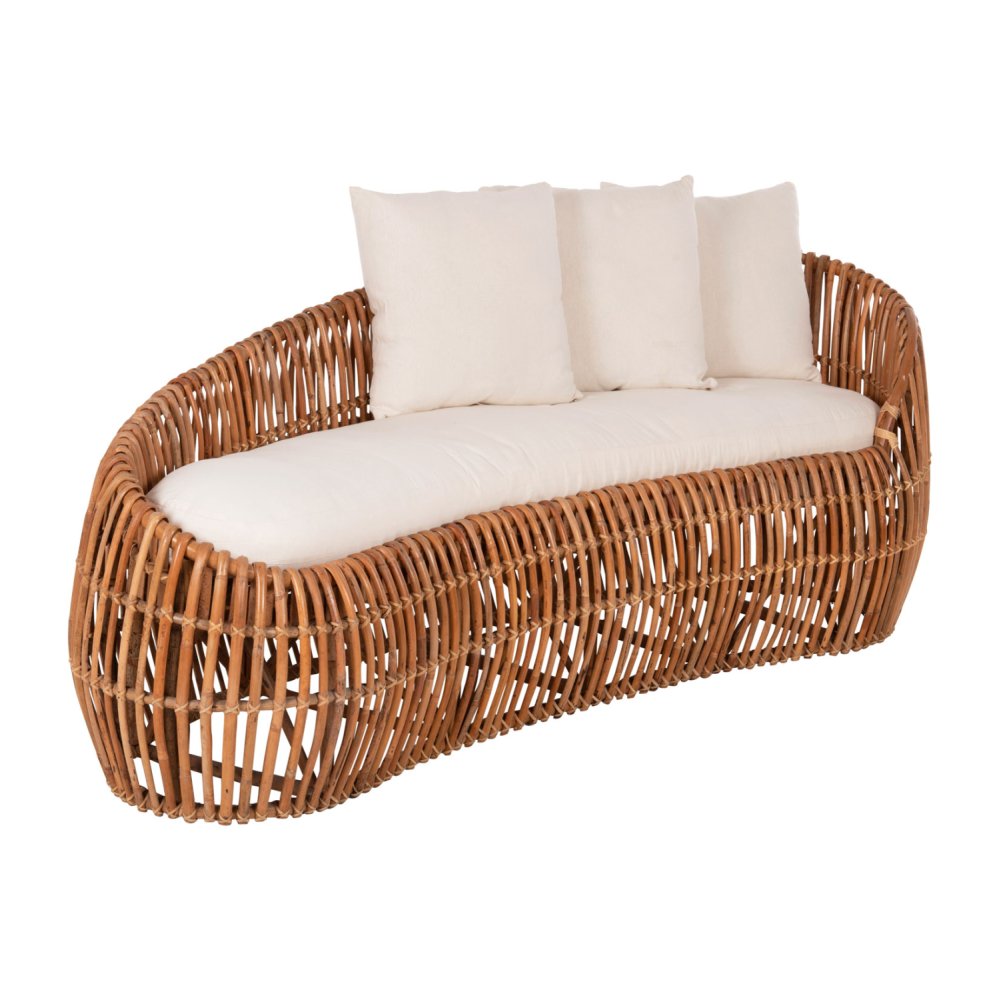 SOFA-LOUNGER LANTRY NATURRATTAN – WEIßE KISSEN 215x60x78 cm