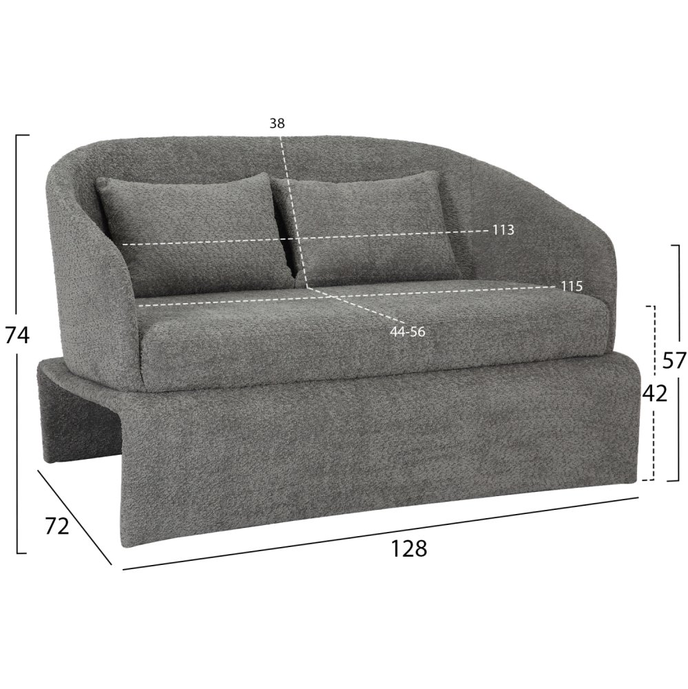 SOFA 2-SITZER GRAUER STOFF-METALLGESTELL 128x72x74Hcm