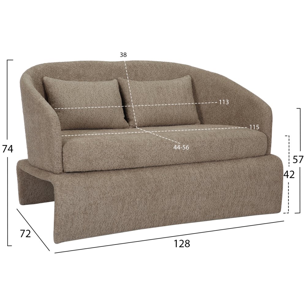 SOFA 2-SITZER BEIGER STOFF-METALLGESTELL 128x72x74Hcm