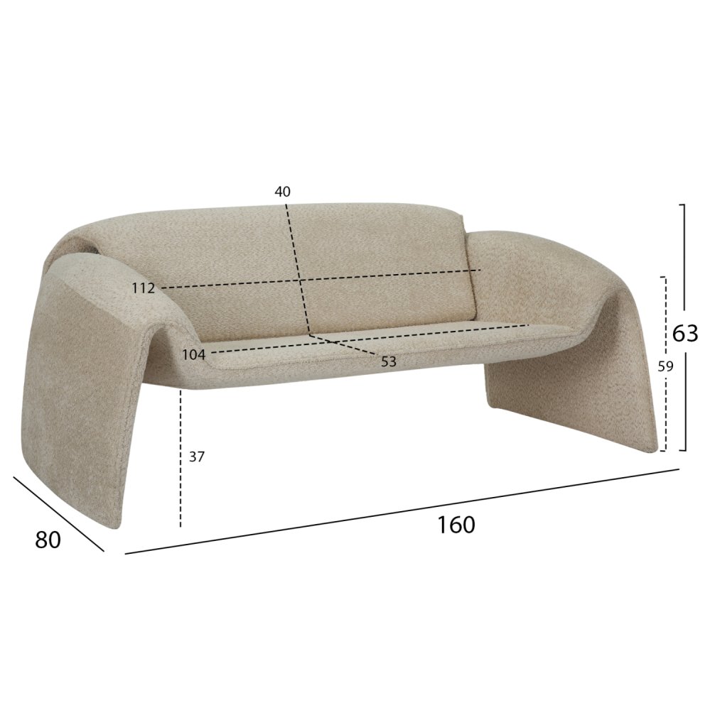 SOFA 2-SITZER TREK METALLGESTELL UND BEIGEM STOFF 160x80x63Hcm