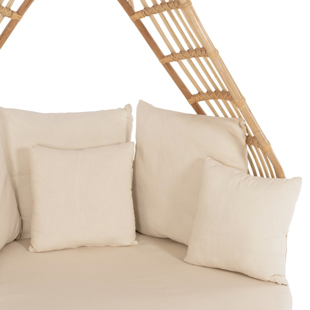 RUNDE OUTDOOR-SOFAS MARJOM AUS NATURRATTAN-SCHWARZEM STOFF Φ148x287
