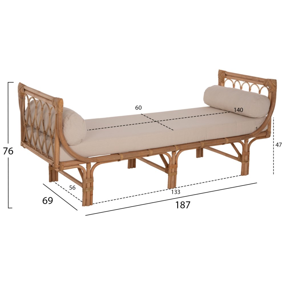 OUTDOOR-SOFAS CHARMELLA NATURRATTAN-BEIGE KISSEN 187x69x76Ycm