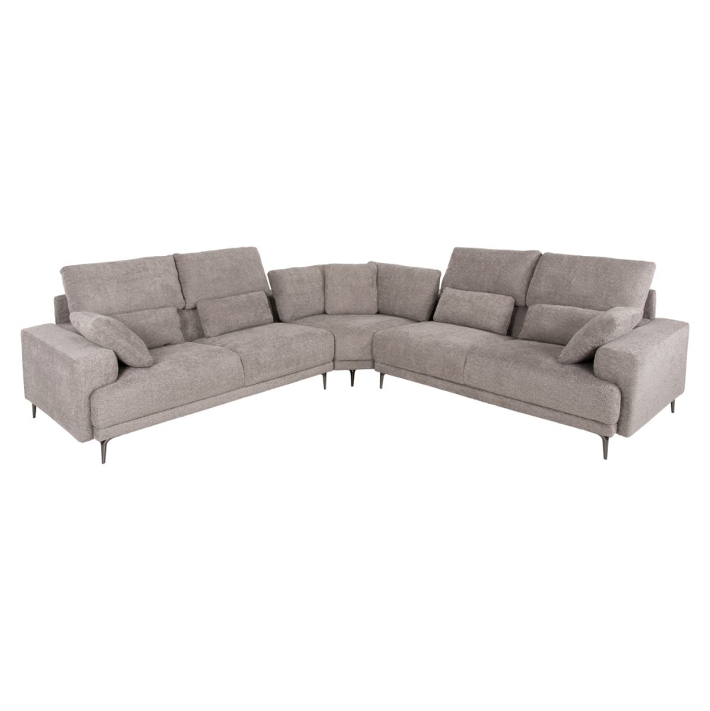 ECKSOFA HELLGRAUER STOFF – ANTHRAZITGLÄNZENDE BEINE 314x236x90-102Hcm