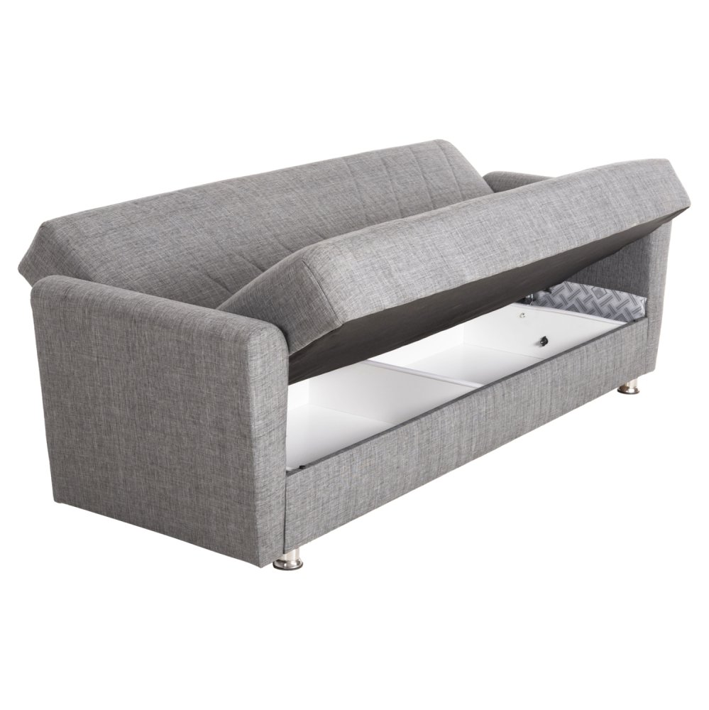 SCHLAFSOFA 3-SITZER ANDRE ANTHRAZIT-STOFF-STAUBRAUM 214x82x84Hcm