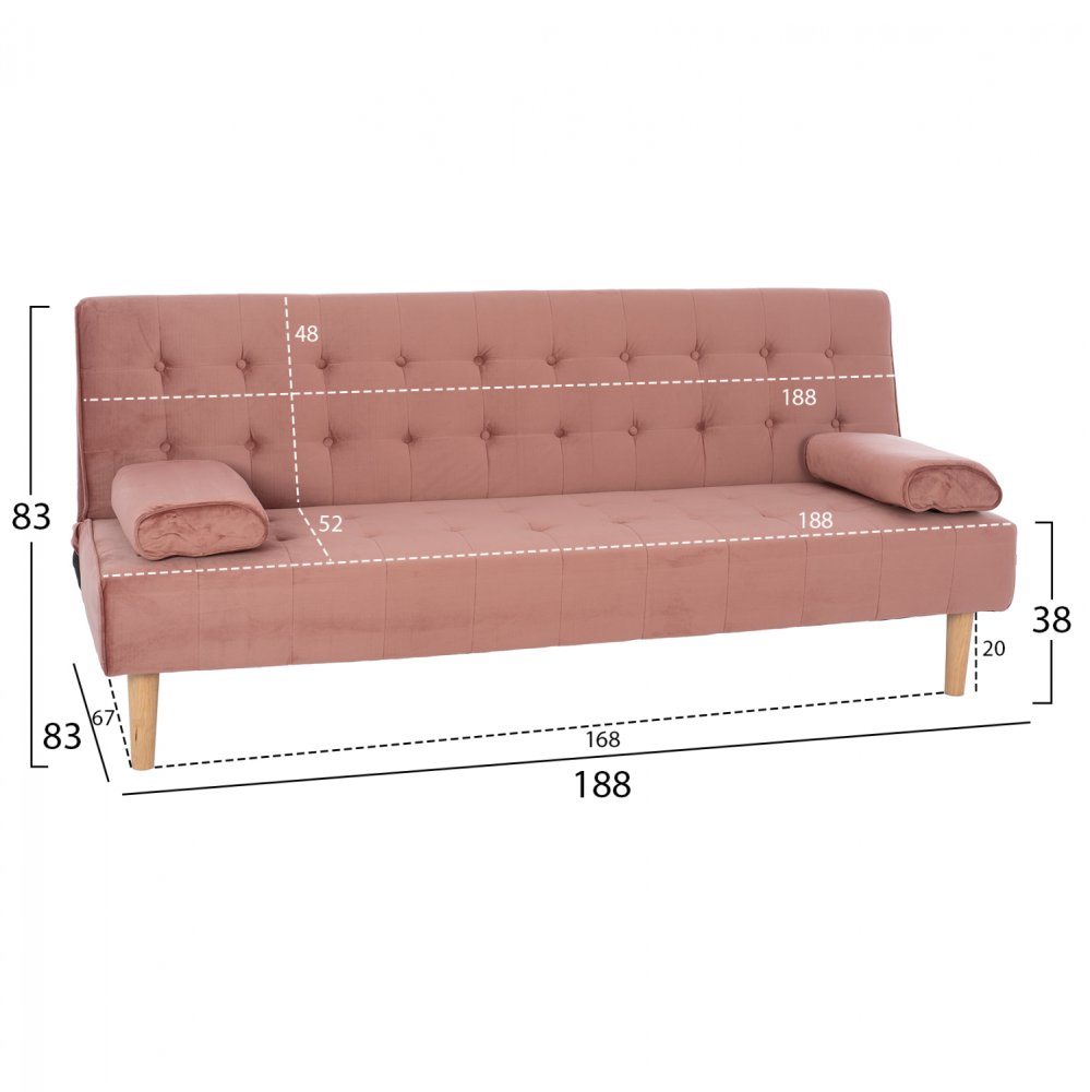 Modernes Schlafsofa WANDA mit beigem Stoff und dekorativen Knöpfen