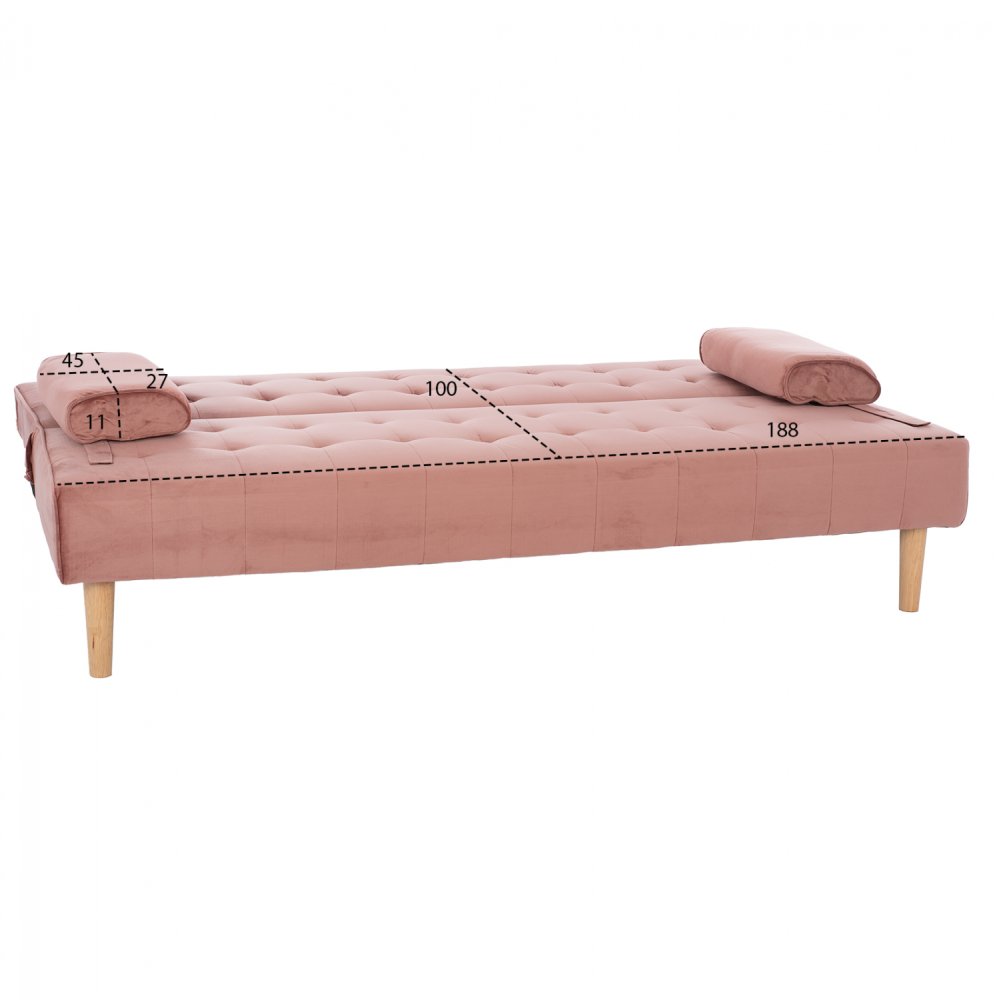 Modernes Schlafsofa WANDA mit beigem Stoff und dekorativen Knöpfen