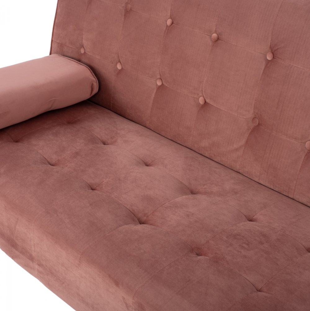 Modernes Schlafsofa WANDA mit beigem Stoff und dekorativen Knöpfen