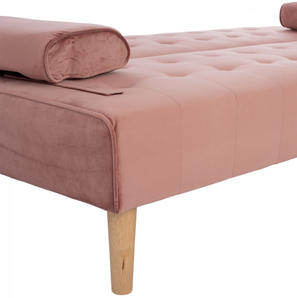 Modernes Schlafsofa WANDA mit beigem Stoff und dekorativen Knöpfen