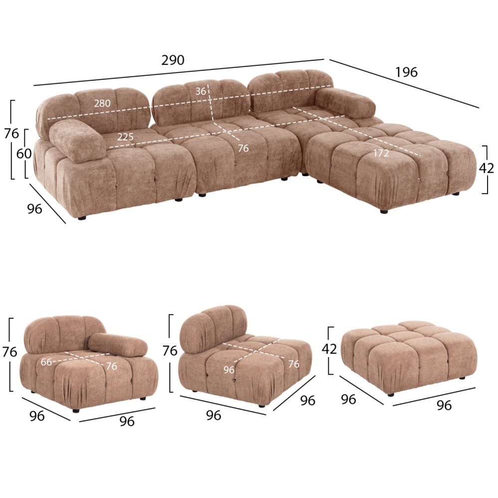 POLYMORPHES SOFA SHIFTER, STRUKTURIERTER STOFF IN HELLBRAUN, 290 x 196 x 76 cm