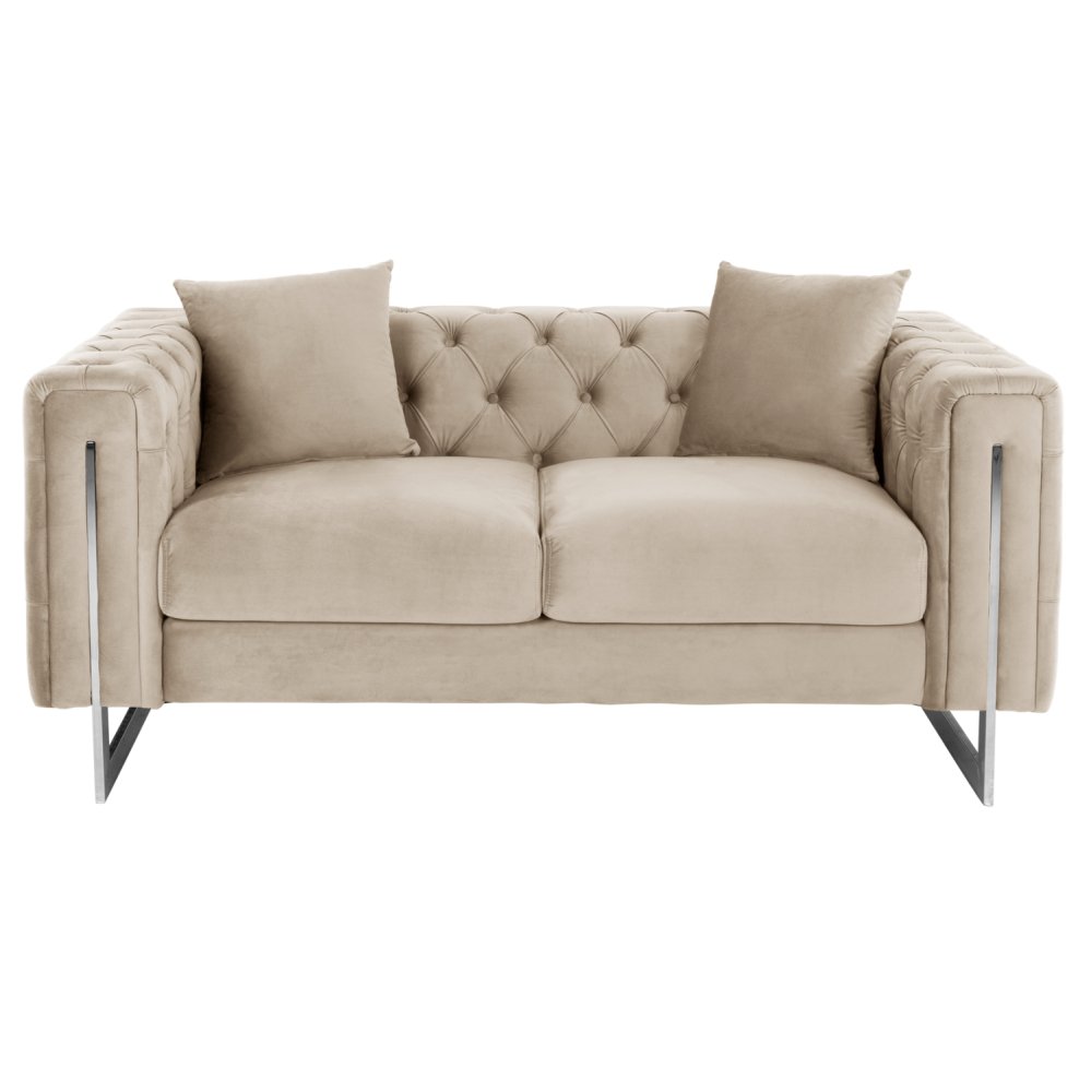 SOFA 2-SITZER t.CHESTERFIELD MOBAR CREME SAMT-METALLBEINE 154x85x68Hcm