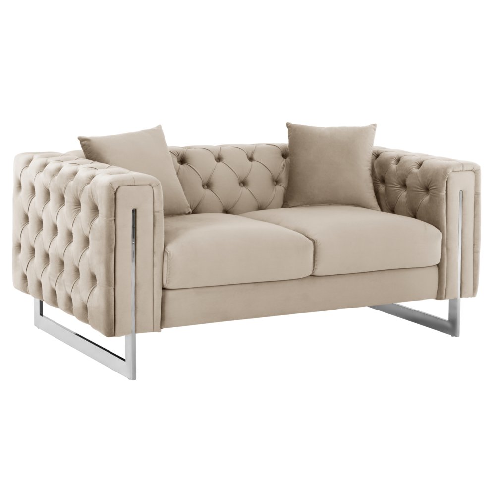 SOFA 2-SITZER t.CHESTERFIELD MOBAR CREME SAMT-METALLBEINE 154x85x68Hcm