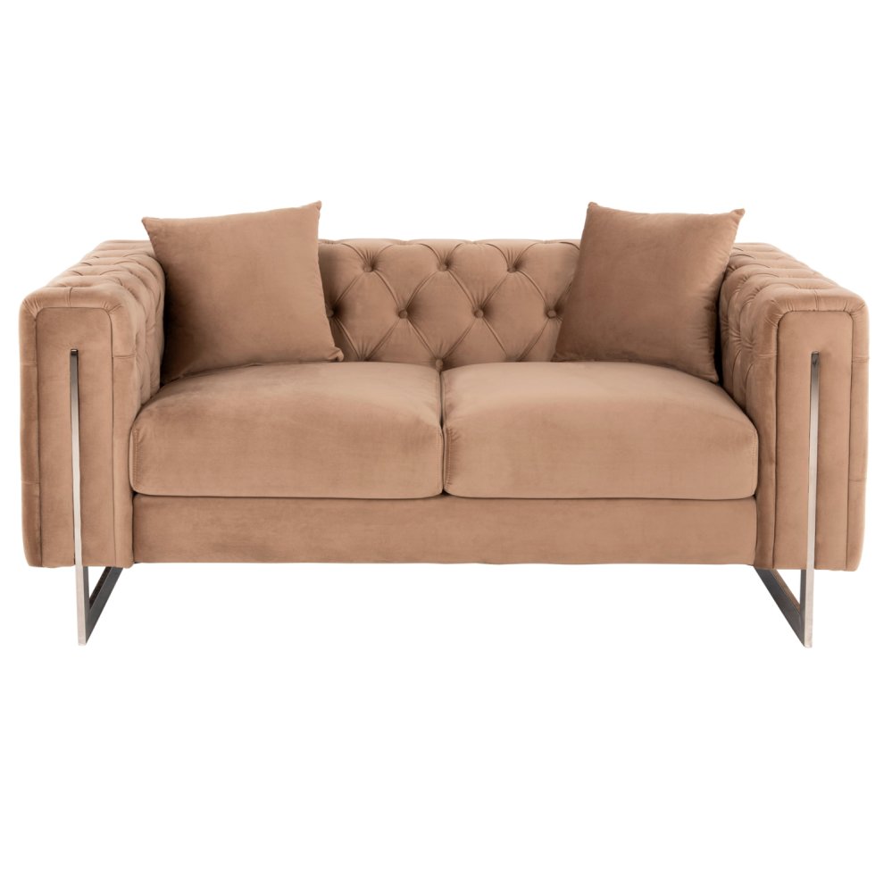 SOFA 2-SITZER t.CHESTERFIELD MOBAR BEIGE SAMT-METALLBEINE 154x85x68Hcm