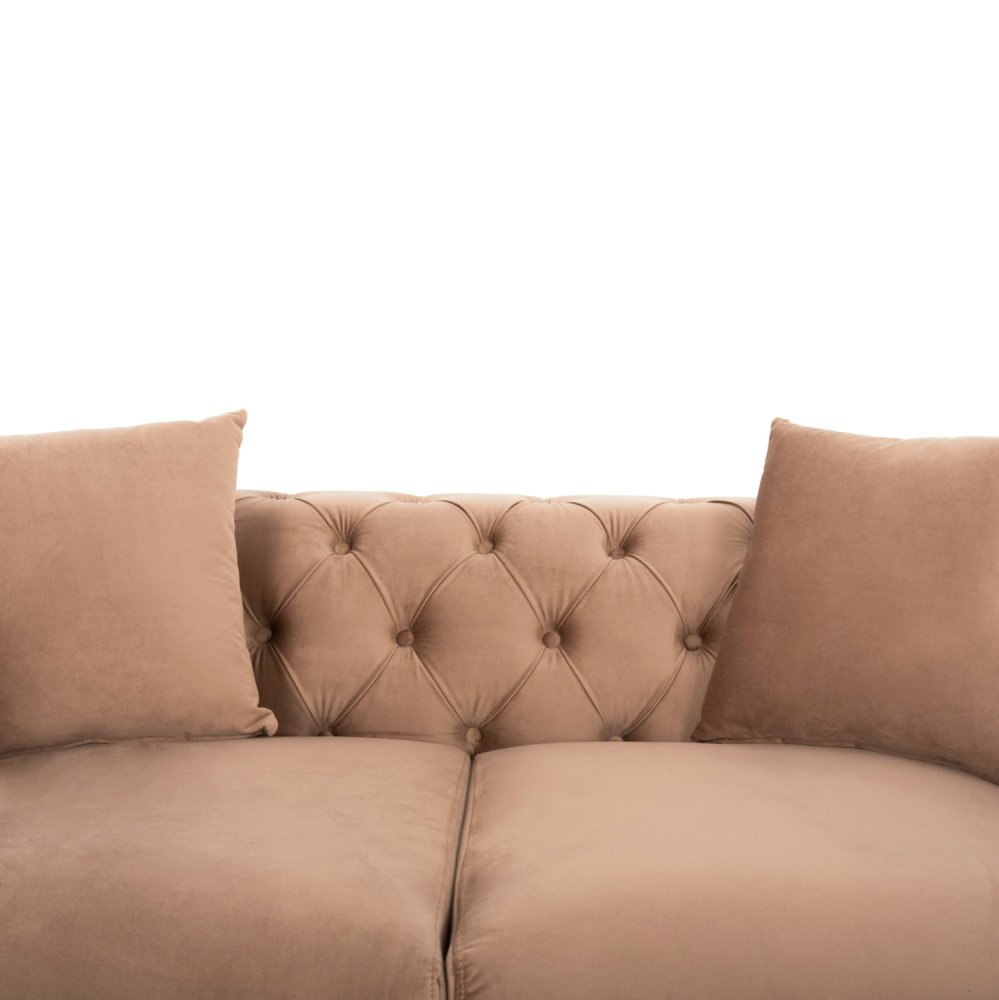 SOFA 2-SITZER t.CHESTERFIELD MOBAR BEIGE SAMT-METALLBEINE 154x85x68Hcm