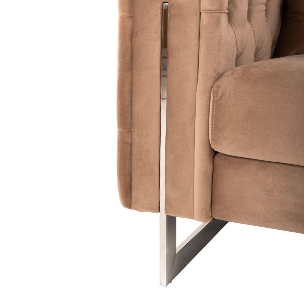 SOFA 2-SITZER t.CHESTERFIELD MOBAR BEIGE SAMT-METALLBEINE 154x85x68Hcm