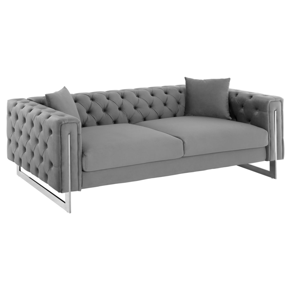SOFA 3-SITZER t.CHESTERFIELD MOBAR GRAU SAMT-METALLBEINE 212x87x68H cm