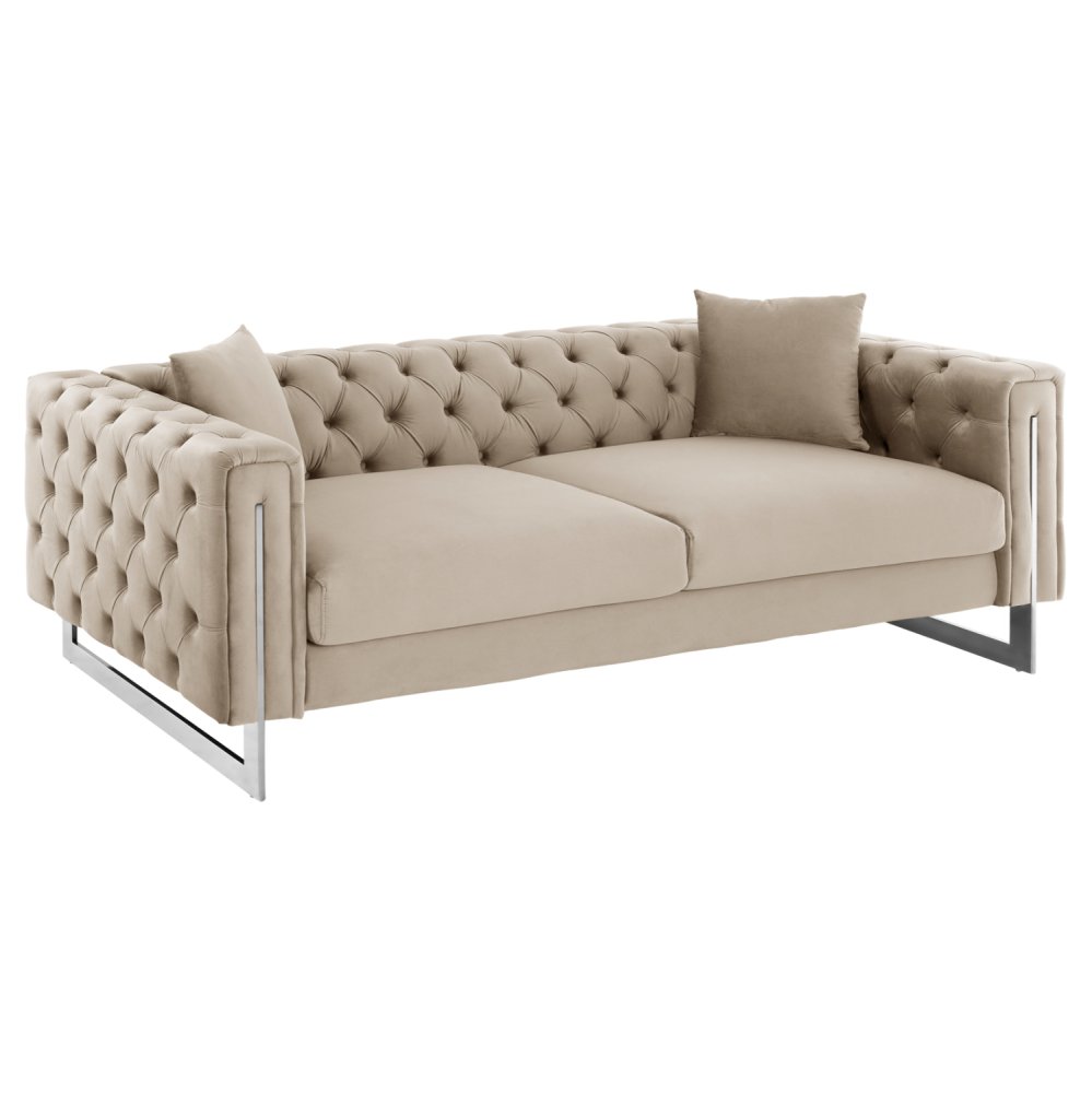 SOFA 3-SITZER t.CHESTERFIELD MOBAR CREME SAMT-METALLBEINE 212x87x68H cm