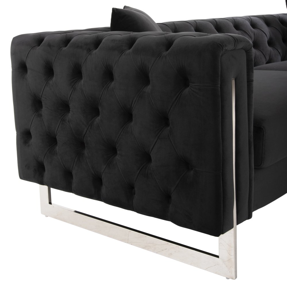 SOFA 3-SITZER t.CHESTERFIELD MOBAR SCHWARZ SAMT-METALLBEINE 212x87x68H cm