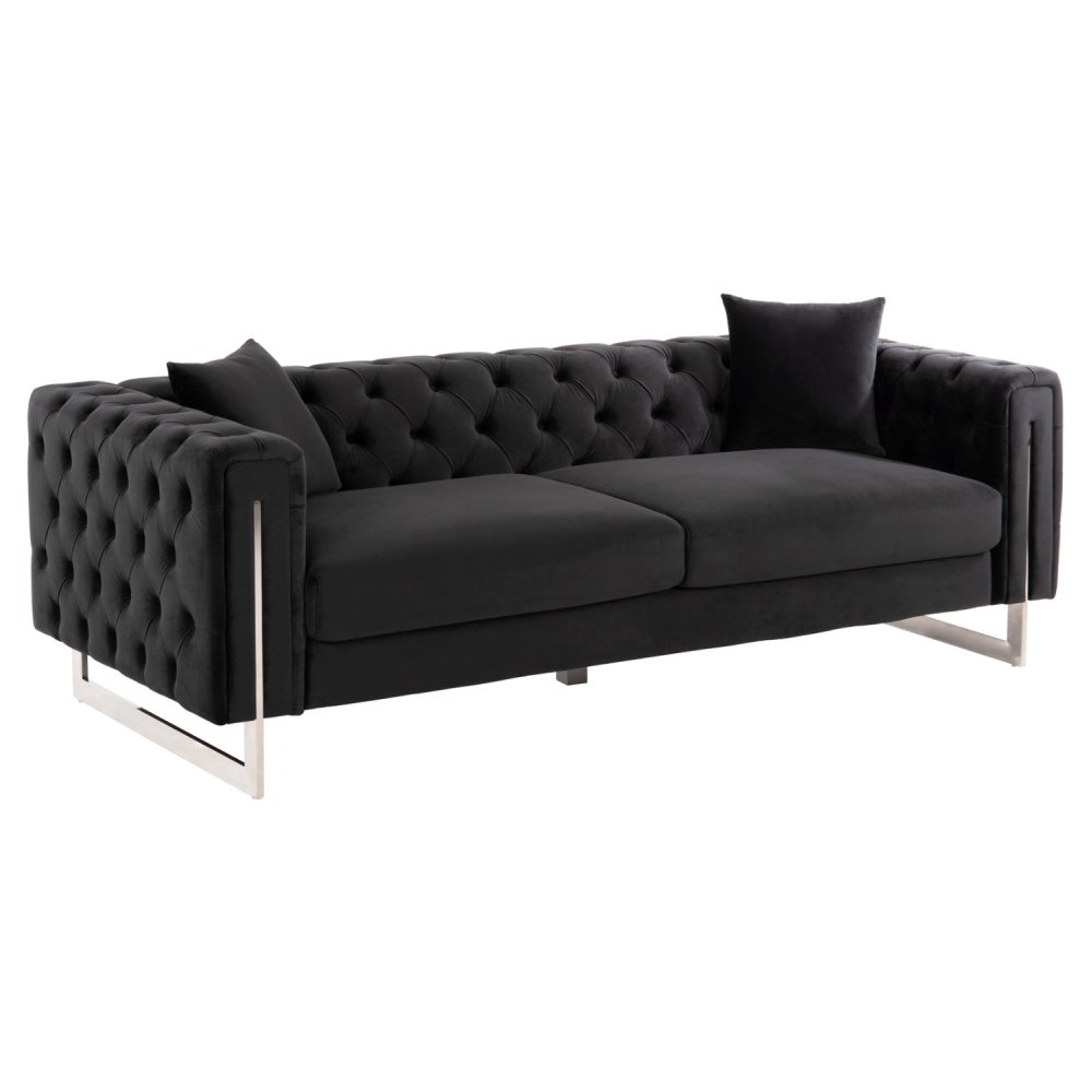 SOFA 3-SITZER t.CHESTERFIELD MOBAR SCHWARZ SAMT-METALLBEINE 212x87x68H cm