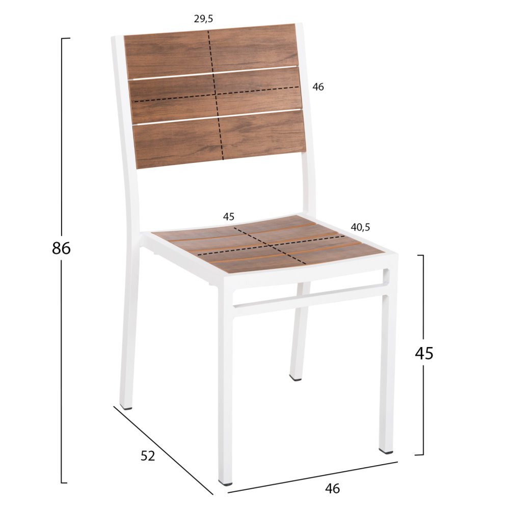 ALUMINIUMSTUHL WEISS MIT POLYWOOD 46x52x86Hcm
