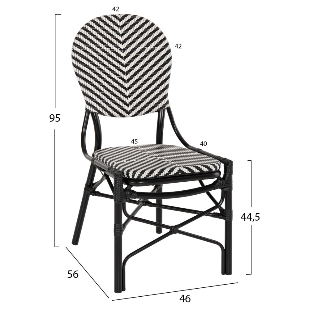 STUHL ALUMINIUM MIT TEXTLINE SCHWARZ-WEIß 46x56x95 cm