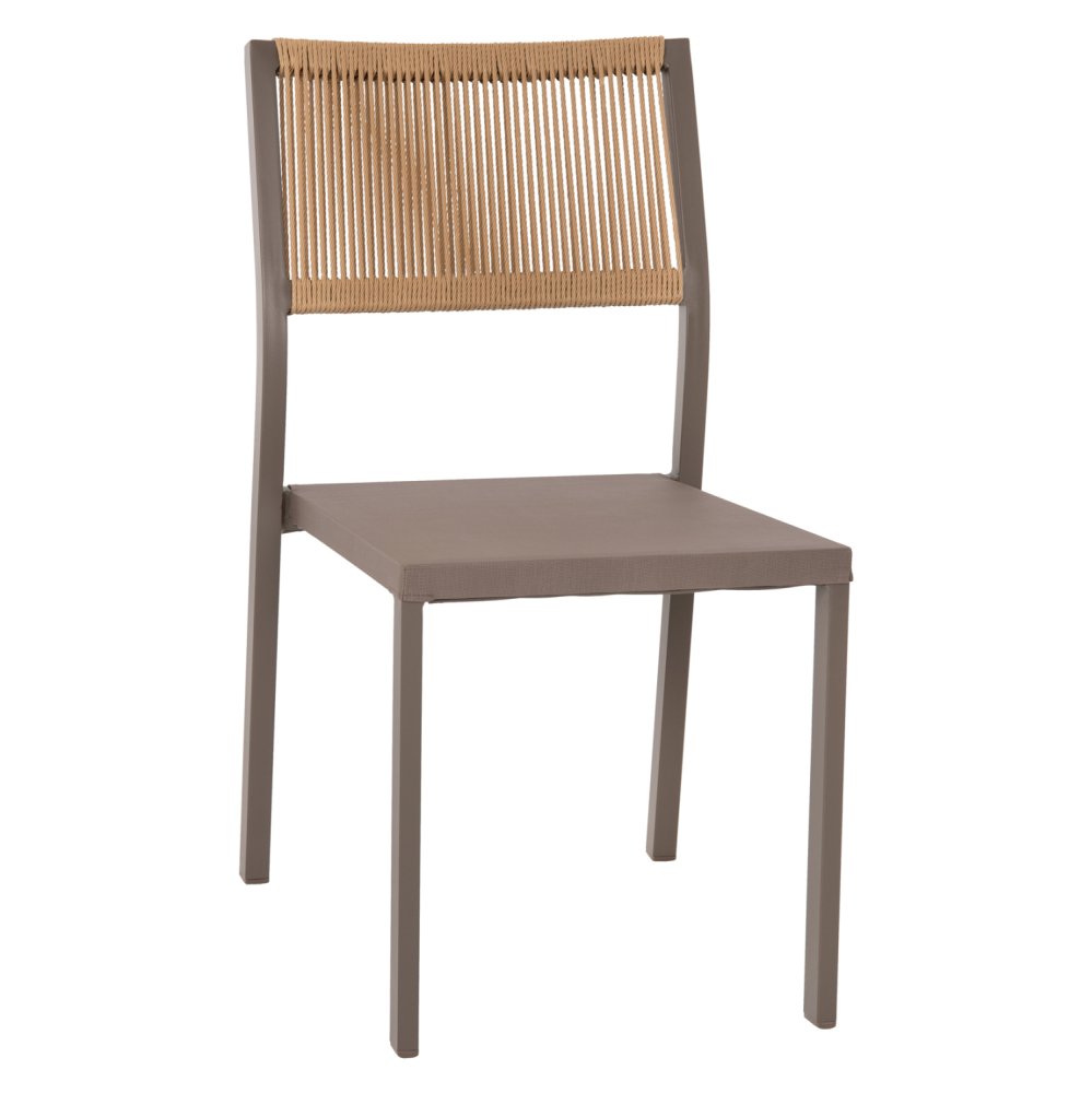 ALUMINIUMSTUHL IN CHAMPAGNER FARBE MIT BEIGEM RATTAN & TEXTLINE 46x55,5x83 cm