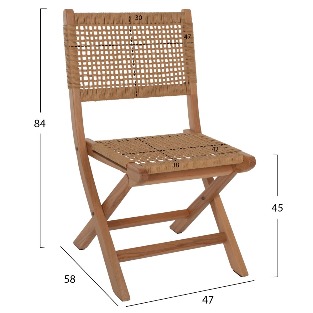 FOLDING CHAIR MADE OF BEECH WOOD AND ROPE IN NATURAL 47X58X84Hcm
