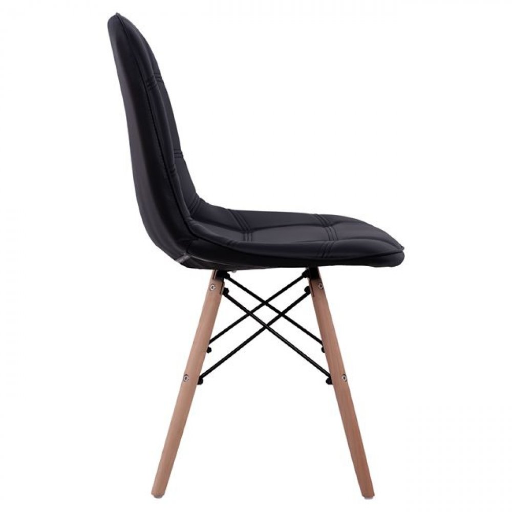 Design Stuhl COSY mit Massivholz Beinen und Kunstleder, in Schwarz