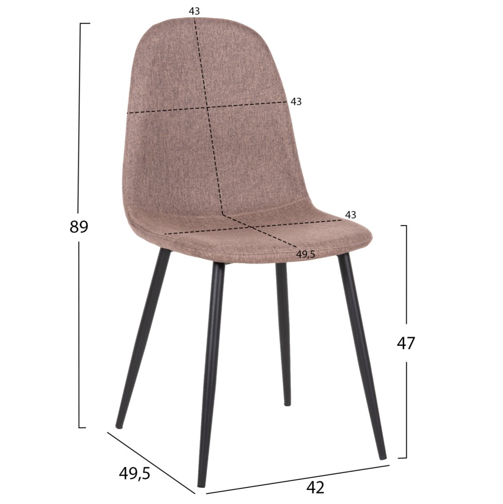 DINING CHAIR BEIGE FABRIC & BLACK METAL LEGS 42x49,5x89Hcm